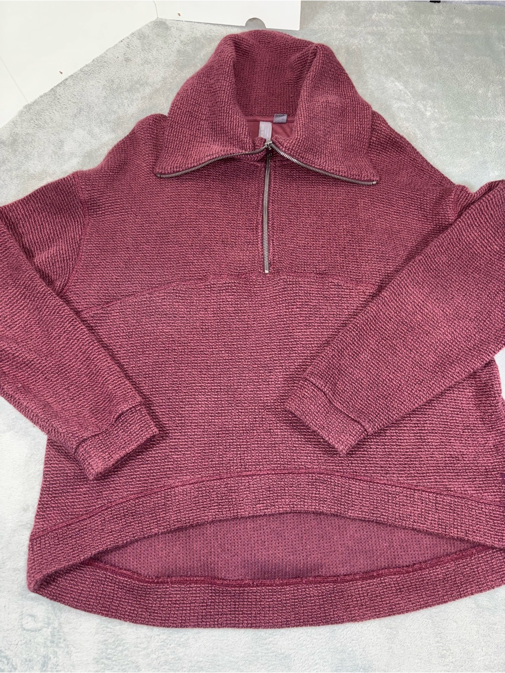 Sweaty Betty Restful Bouclé Half Zip Sweatshirt Burgundy Size 10
